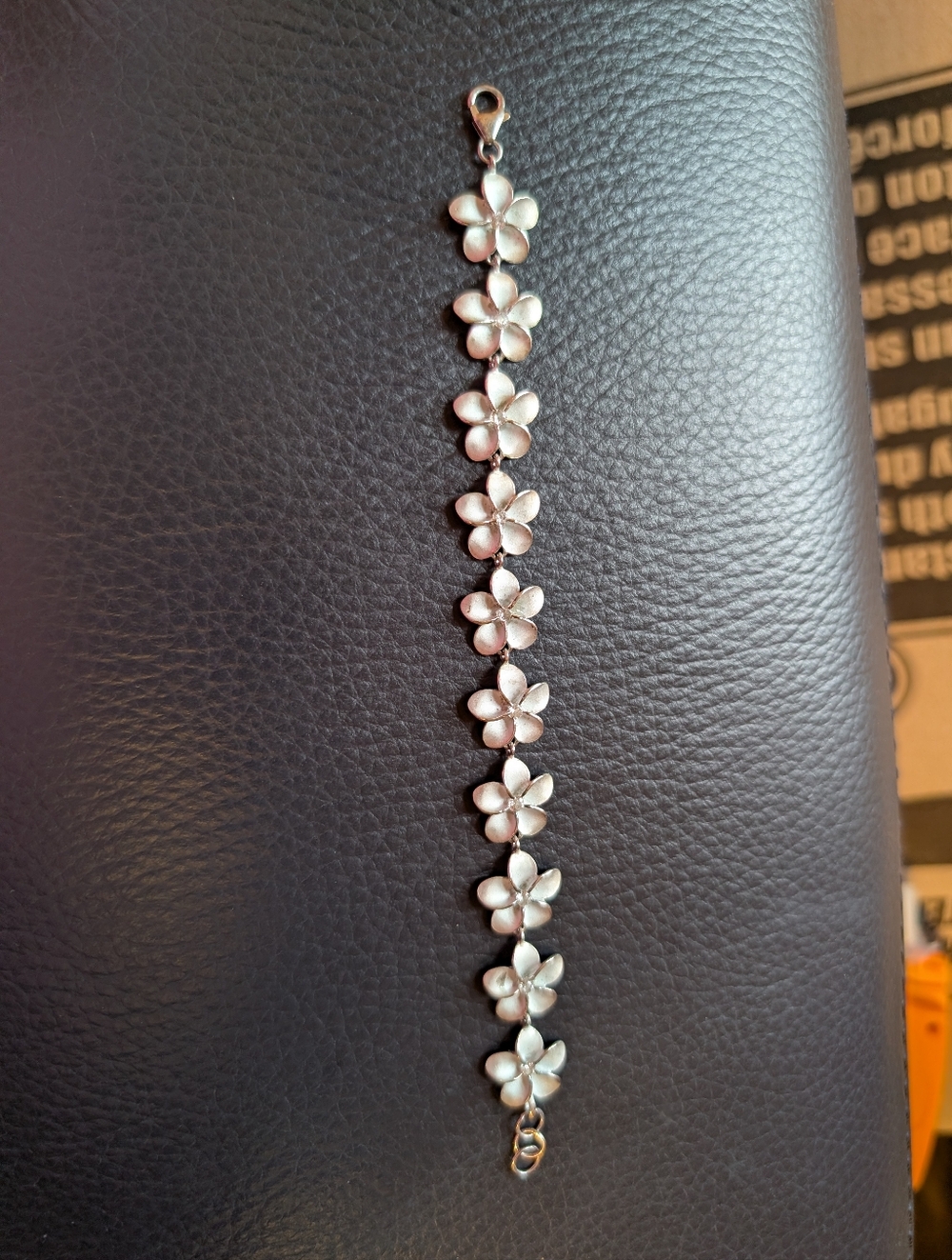 Stunning Hawaiian Plumeria Flower Bracelet - Sterling Silver Link Bracelet